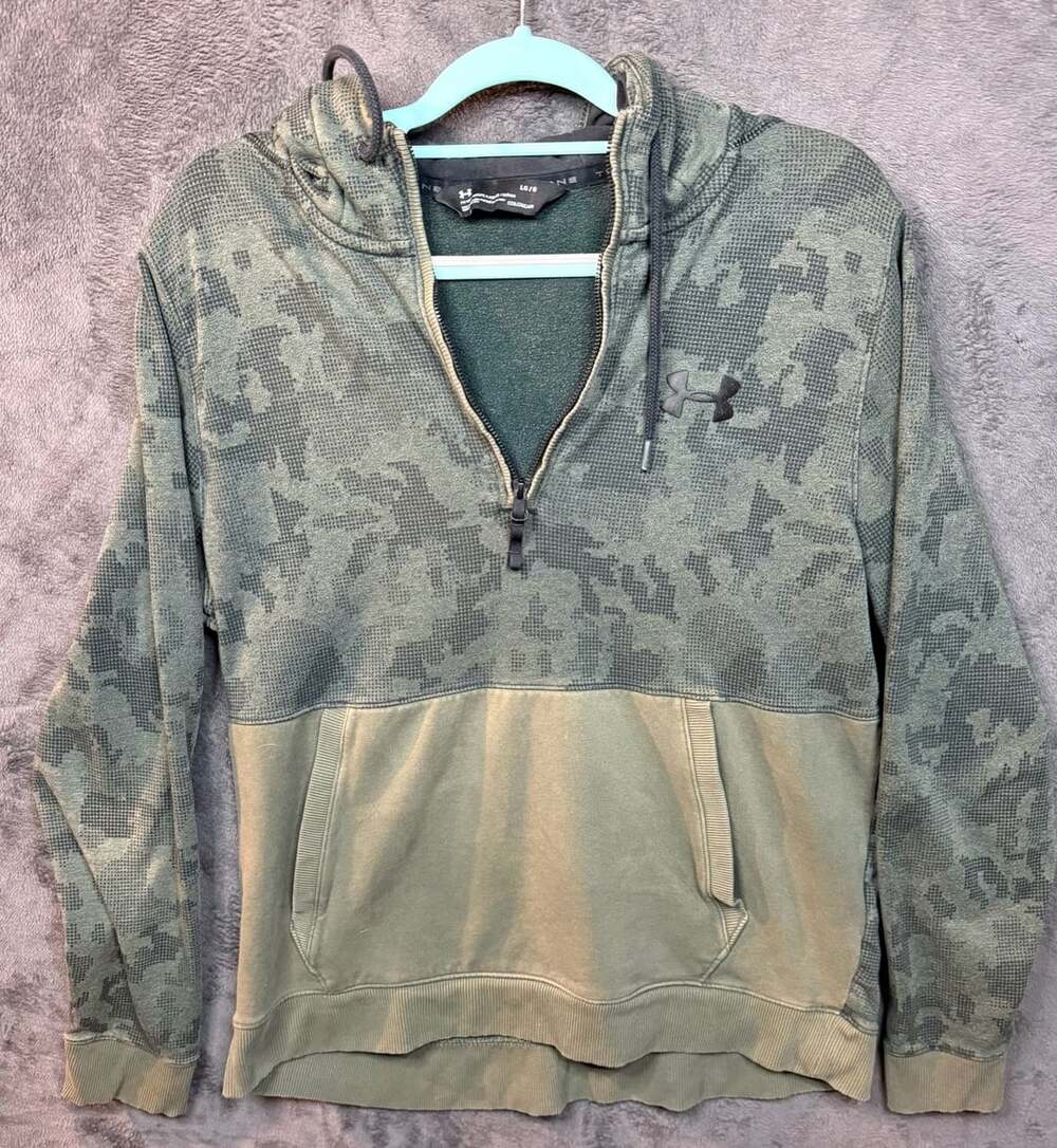 Under Armour ColdGear Threadborne Camo 1/4 Zip Hoodie Size LG Green